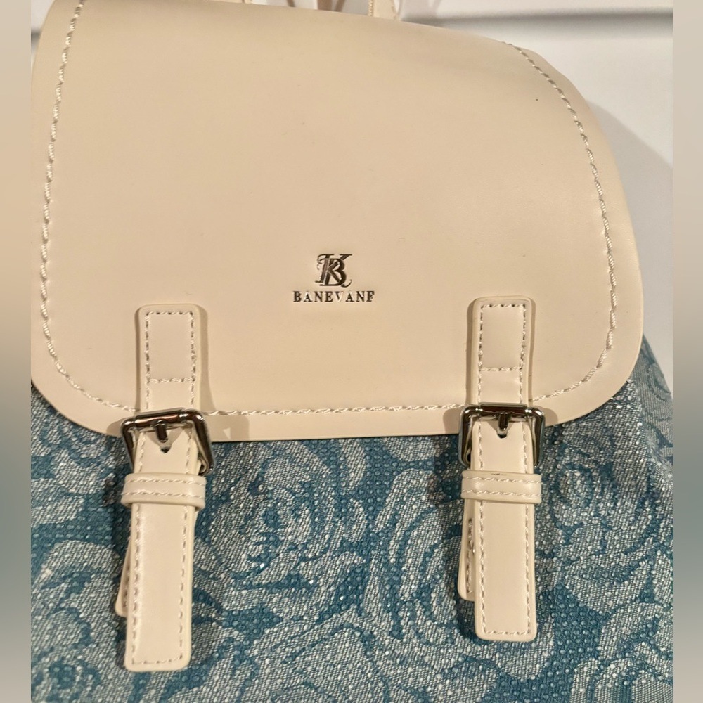 Cream and Blue Women's Bag with embedded crystals
